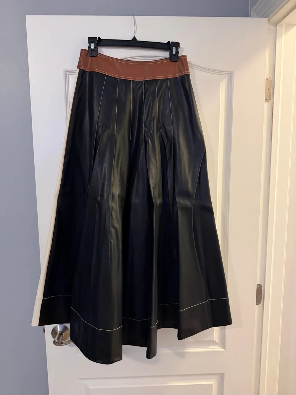 By Anthropologie Faux-Leather Colorblock Pleated Maxi Skirt Size 2 NWT